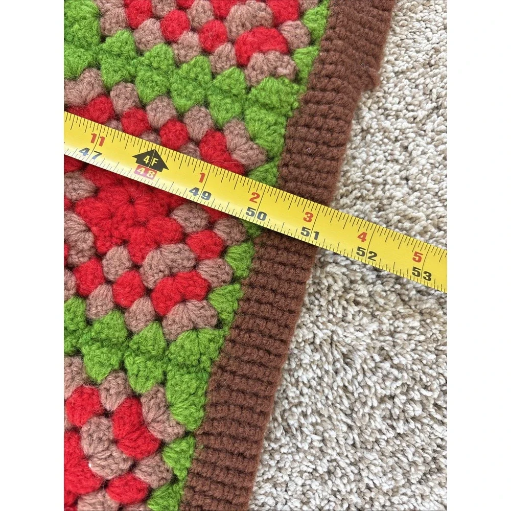Vtg 70s Handmade Crochet Granny Square Afghan Blanket Retro Cottagecore Boho